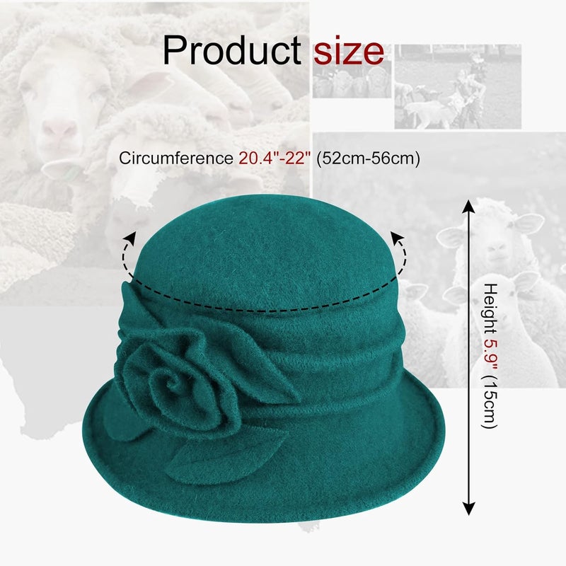 Sumolux Women Beret Hat French Vintage Floral Wool Dress Cloche Classic Winter Hat 1920s - Image 4